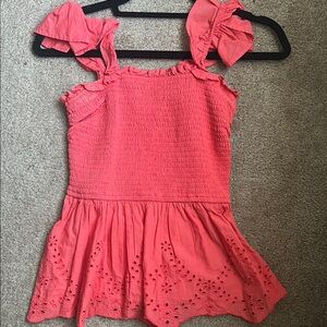 Coral Sleeveless Dress with Eyelet Hem